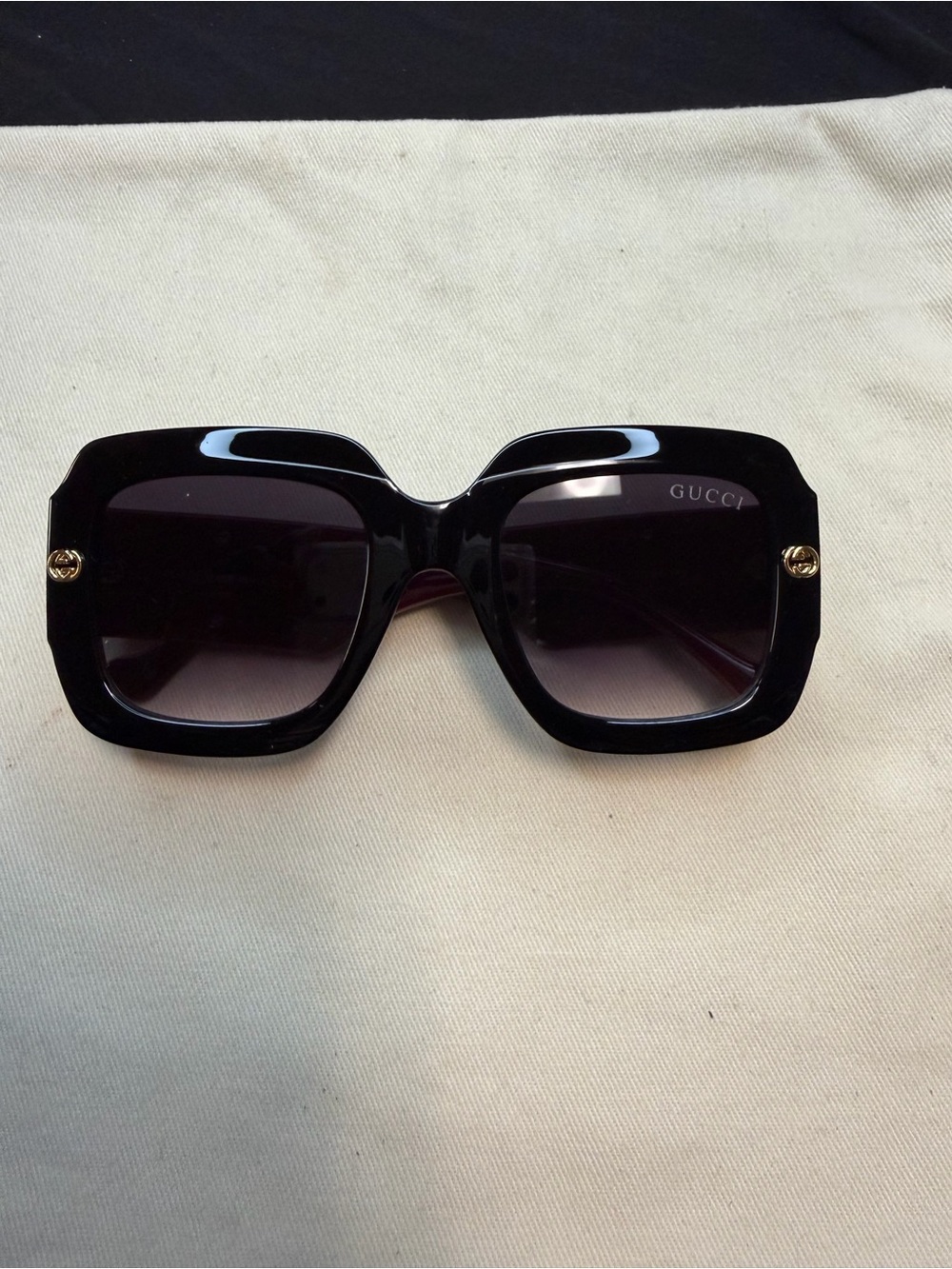 Gucci Black Square Oversized Women's Sunglasses with Gold Accents